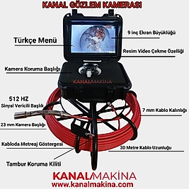 Kanal Makina Kanal Gözlem Kamerası 30 Metre Kablo Sinyal Vericili