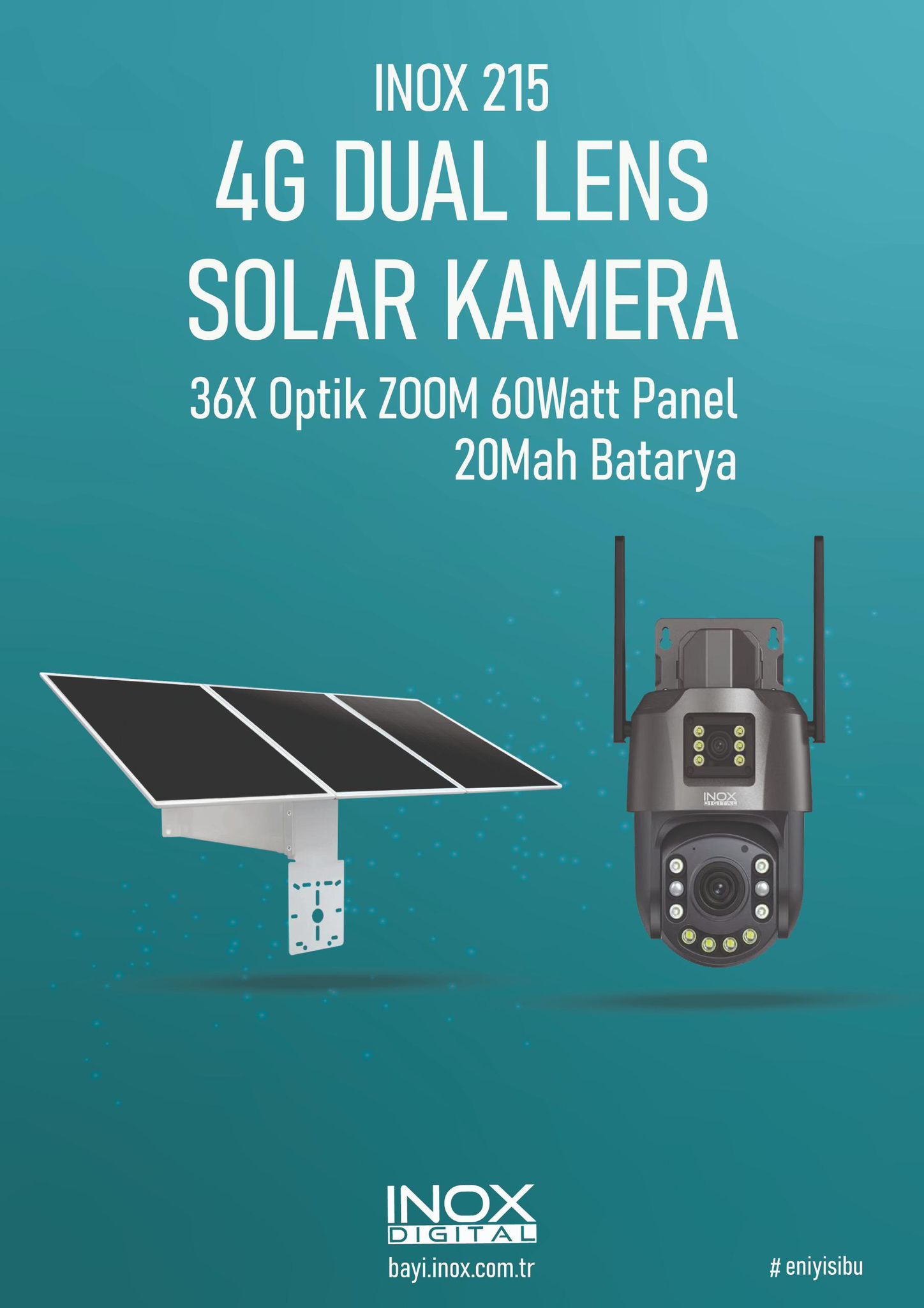 ÖZKAM KAMERA İNOX 215 4G DUAL LENS SOLAR KAMERA 36X OPTİK ZOOM 60 WATT PANEL 20 MAH BATARYA