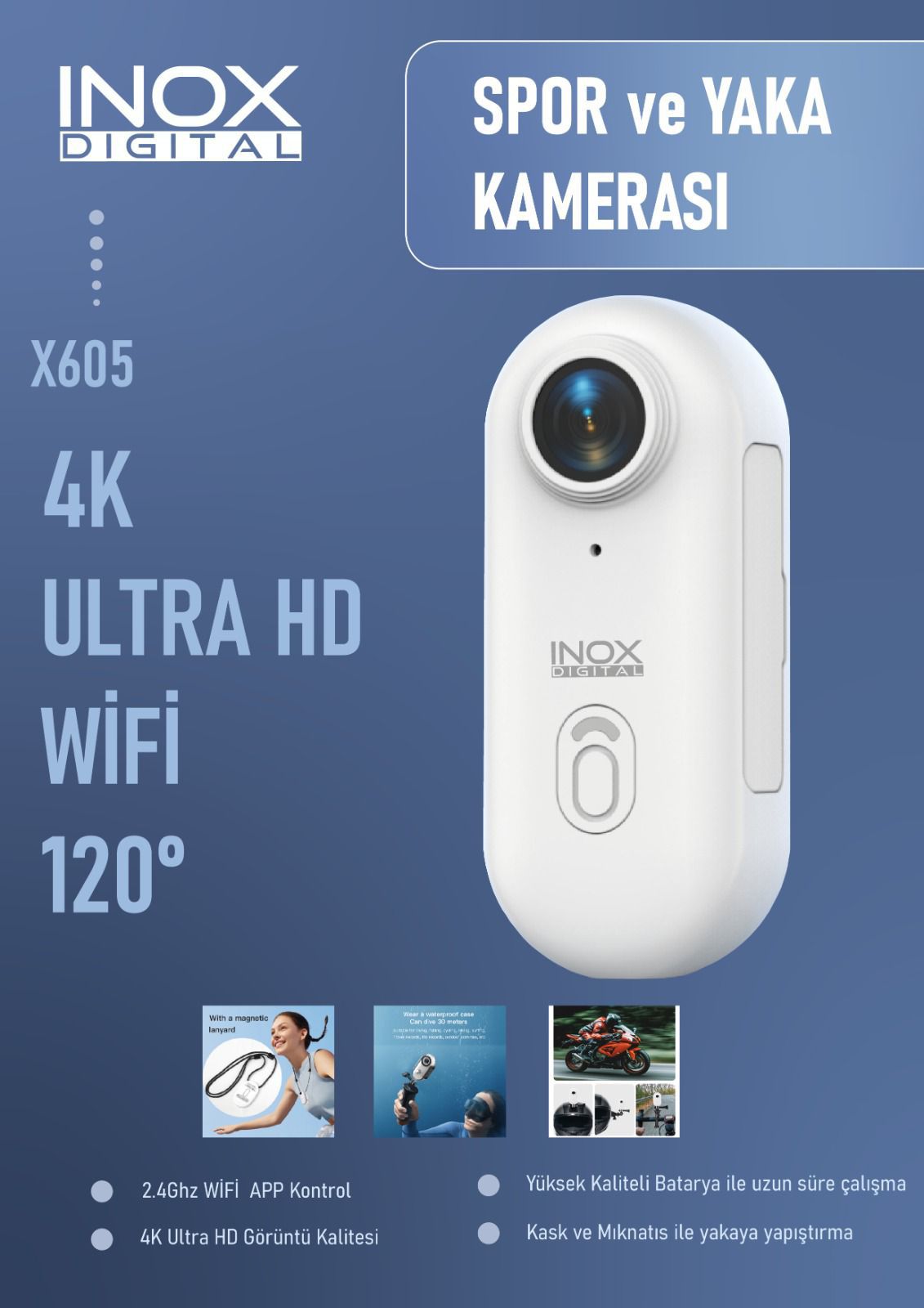 INOX-X605 2K SPORT YAKA KAMERASI WiFi